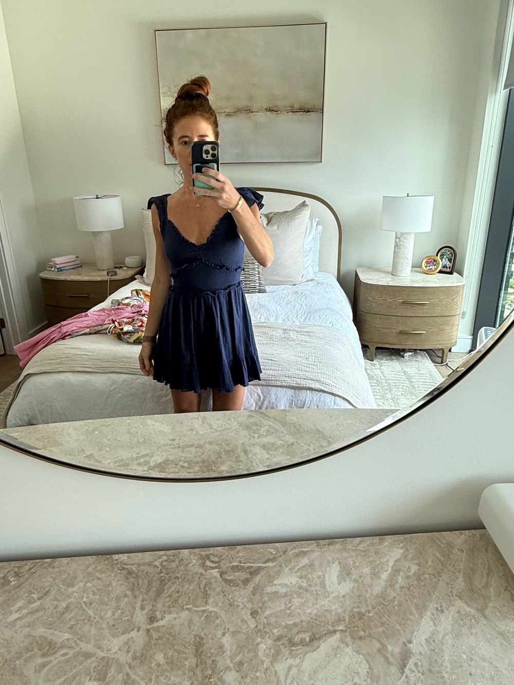 LoveShackFancy Navy Ruffle Strap Mini Dress